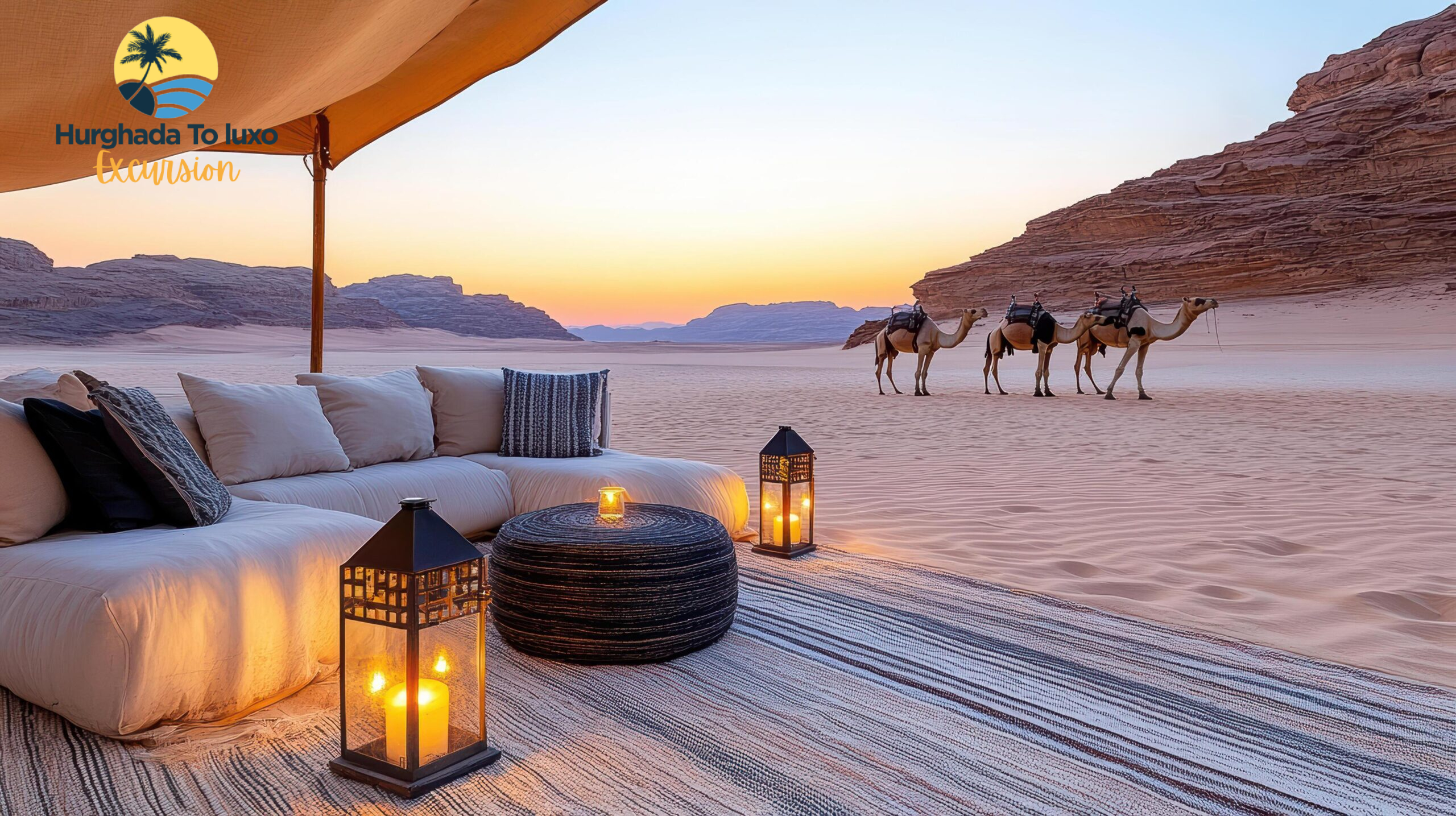 BADU Camp lanterns glowing at desert dusk