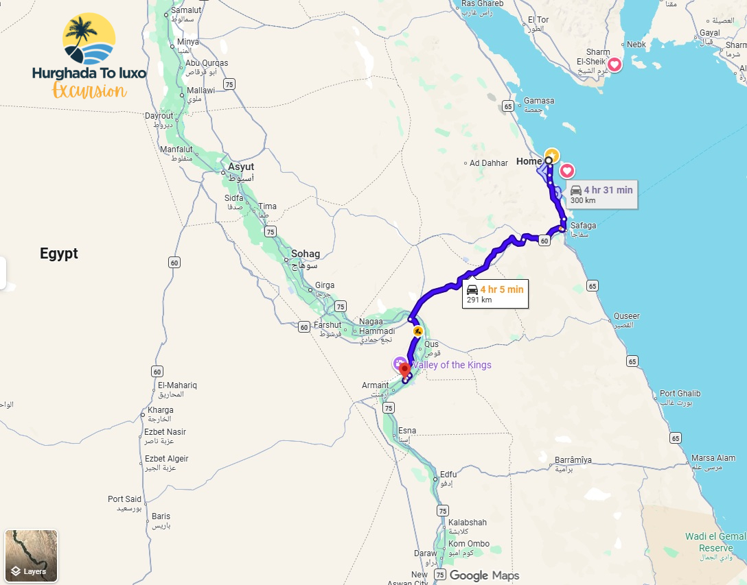 Map of Egypt — Hurghada to Luxor Route